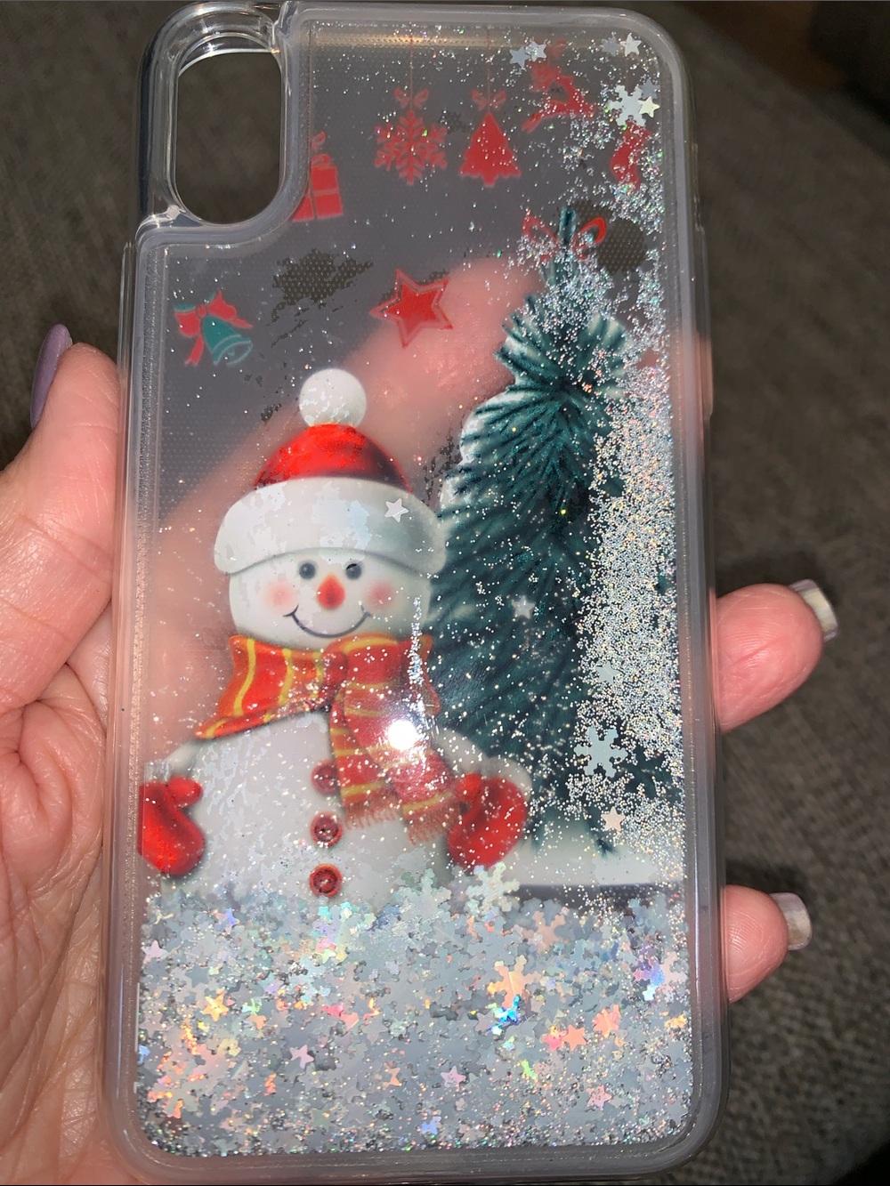 Snowman moving glitter, phone case iPhone X and iPhone XS